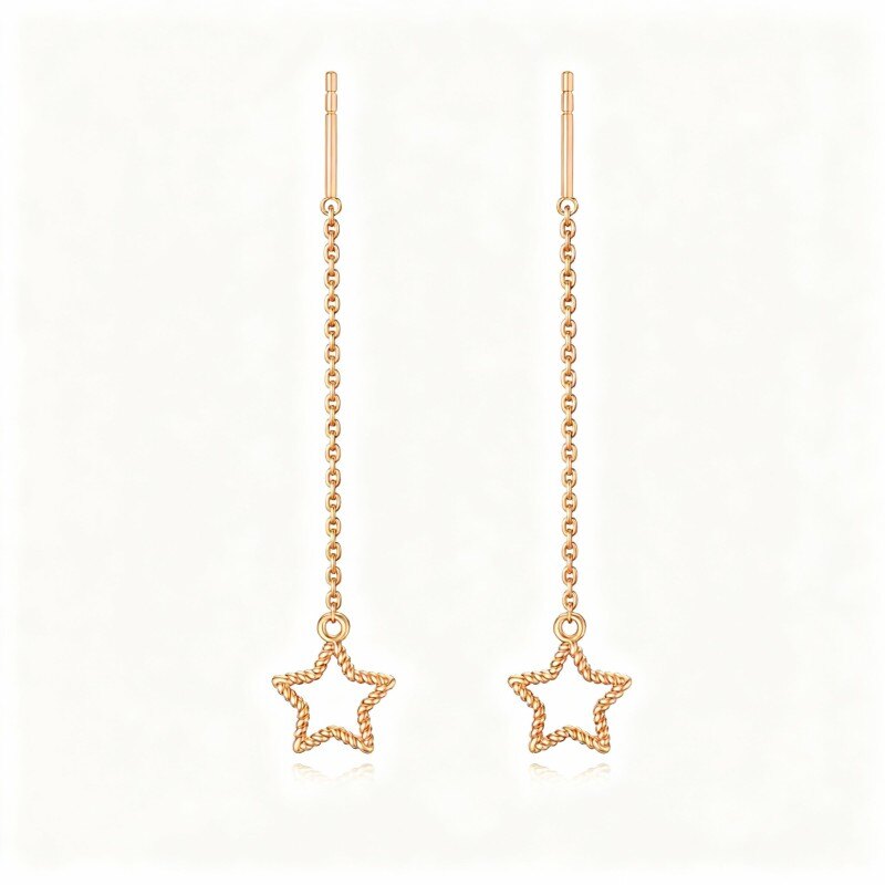 Pendientes colgantes de estrella en oro rosa de 14 quilates-1