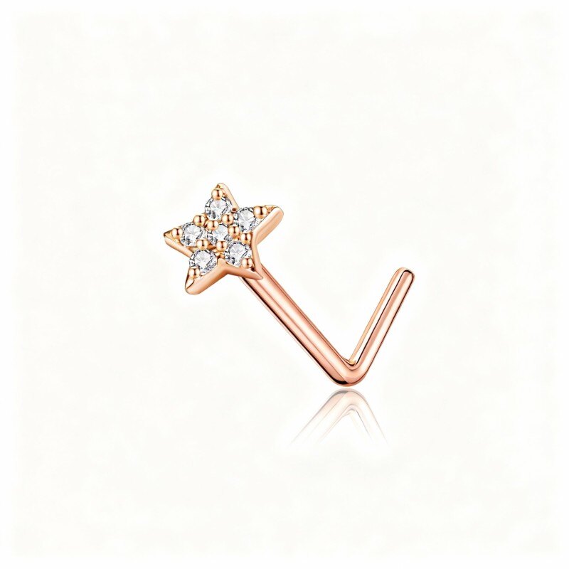 18K Rose Gold Cubic Zirconia Star Nose Ring-1