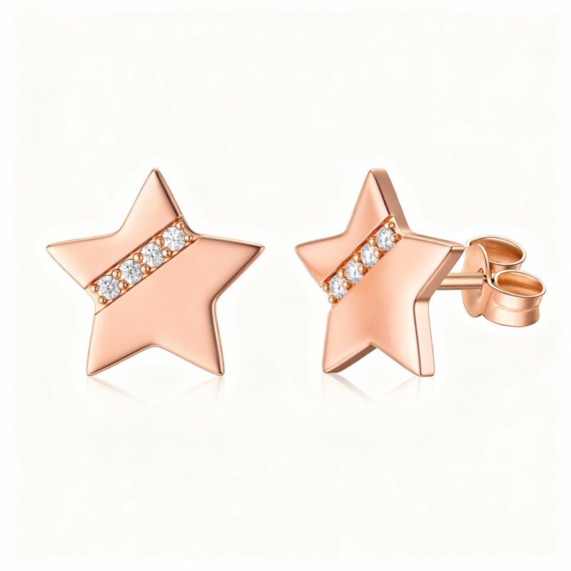 Brincos estrela em ouro rosa 18K com zircónias cúbicas-1