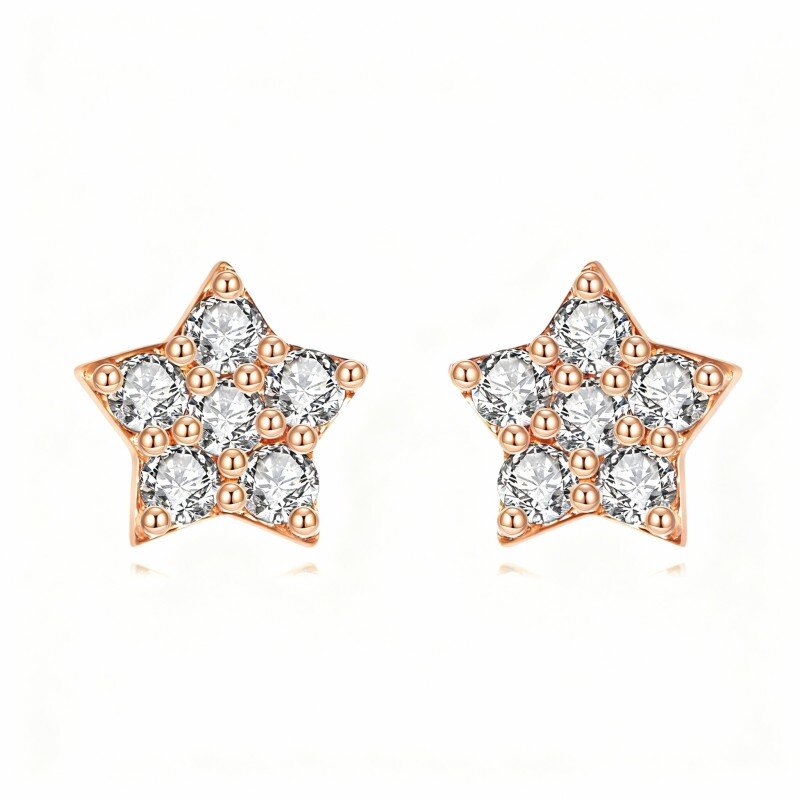 18K Rose Gold Cubic Zirconia Star Stud Earrings-1