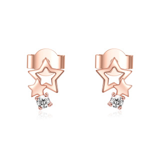 10K Rose Gold Cubic Zirconia Stars Stud Earrings-55