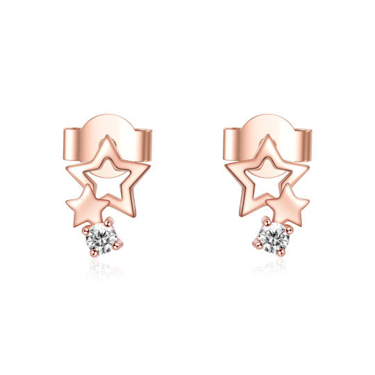 10K Rose Gold Cubic Zirconia Stars Stud Earrings