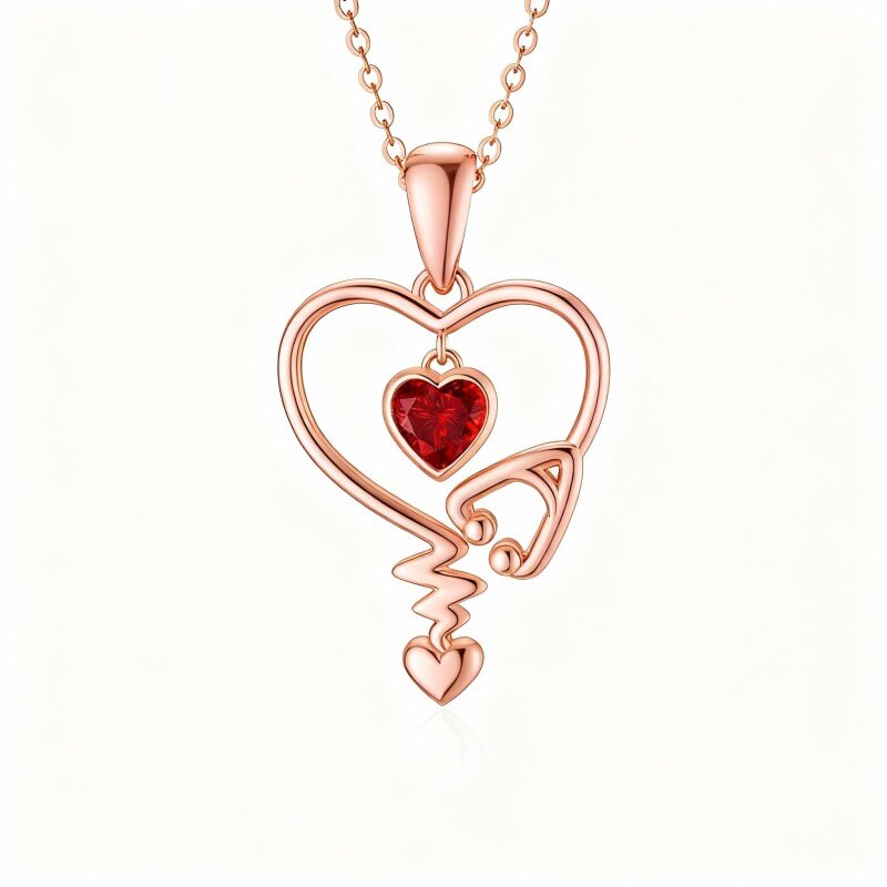 Collar con colgante de estetoscopio de circonita cúbica en oro rosa de 14 quilates-1