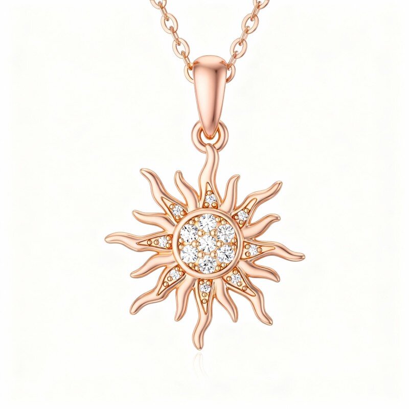 10K Rose Gold Cubic Zirconia Sun Pendant Necklace-1