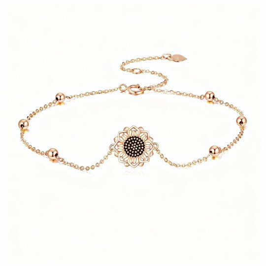 10K Rose Gold Sunflower & Bead Charm Bracelet