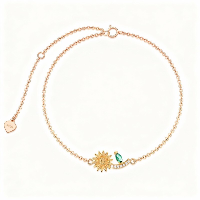 14K Rose Gold Cubic Zirconia Sunflower Charm Bracelet-1