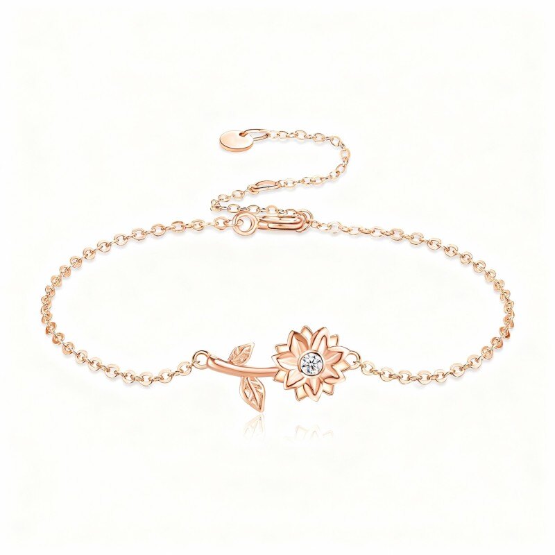 سوار من الذهب الوردي عيار 14 قيراطًا مرصع بالزركونيا المكعبة على شكل دوار الشمس-1