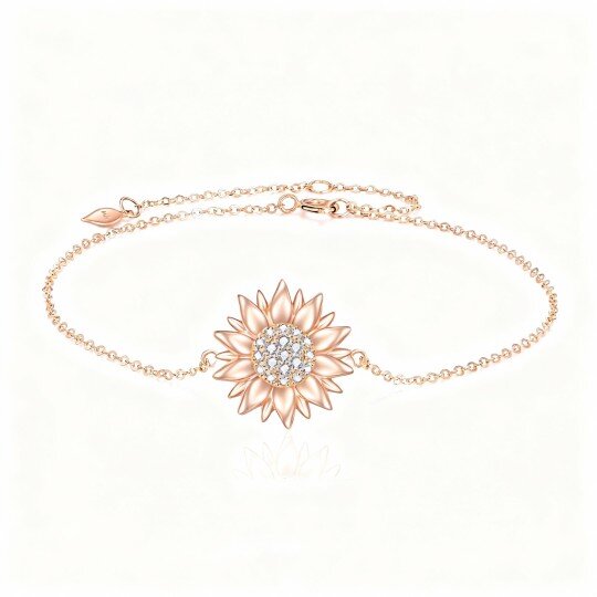 10K Rose Gold Cubic Zirconia Sunflower Charm Bracelet