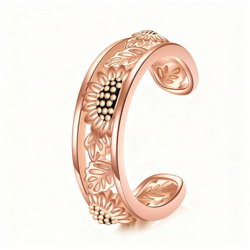 14K Rose Gold Sunflower Cuff Earrings-1