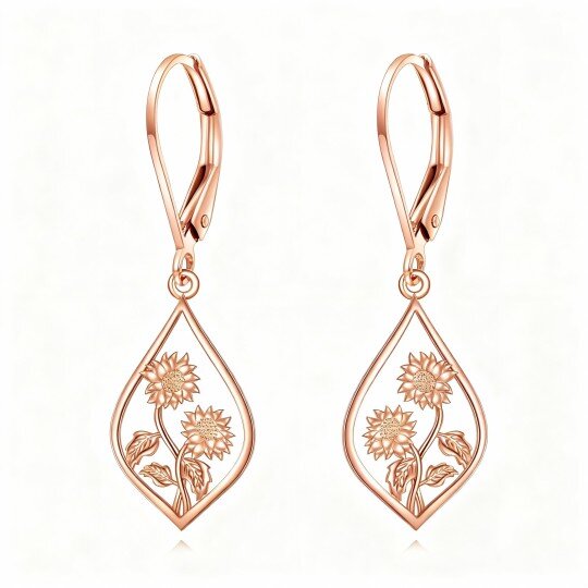 Orecchini pendenti a forma di girasole in oro rosa 10 carati
