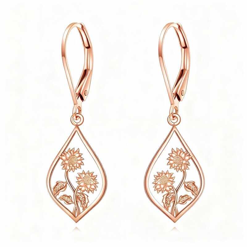 18K Rose Gold Sunflower Drop Earrings-1