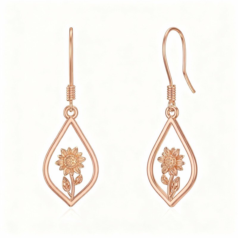 Ohrringe aus 10-karätigem Roségold in Sonnenblumen- und Tropfenform-1