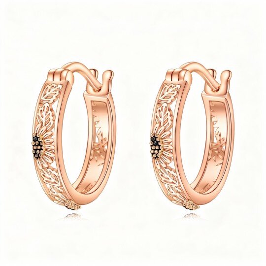 10K Rose Gold Sunflower Hoop Earrings