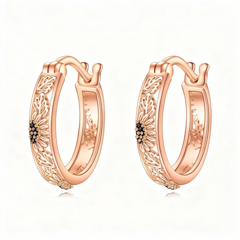 18Kローズゴールド サンフラワー フープ イヤリング-1