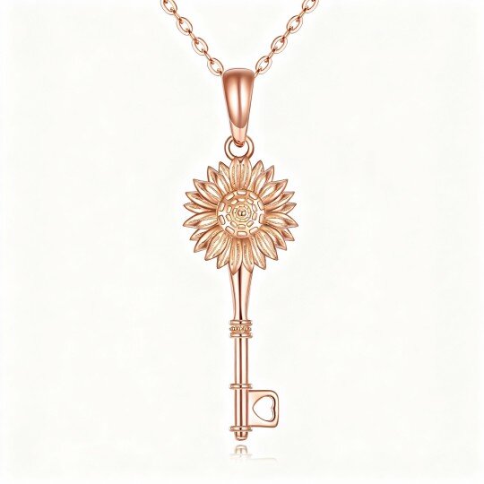 10K Rose Gold Sunflower & Key Pendant Necklace