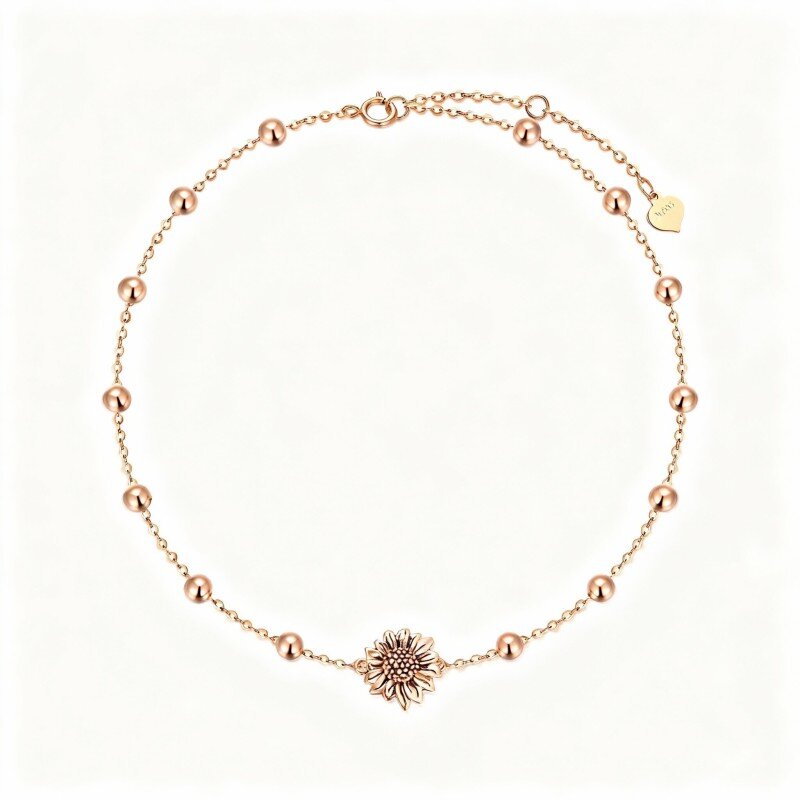 18K Rose Gold Sunflower Single Layer Charm Anklet-1