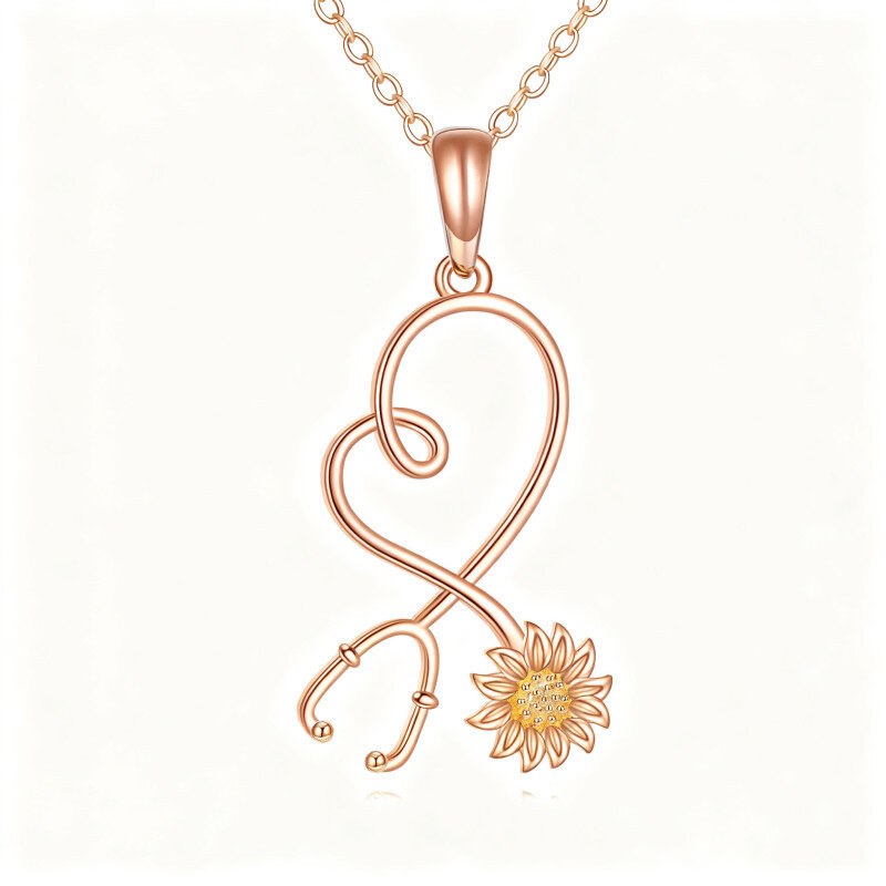 14K Rose Gold Sunflower & Stethoscope Pendant Necklace-1