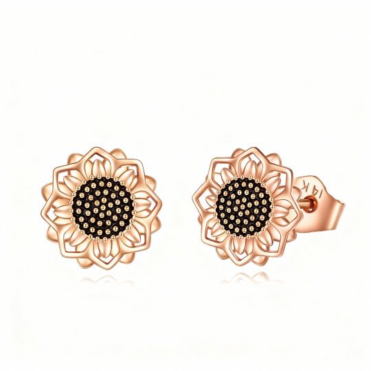 10K Rose Gold Sunflower Stud Earrings