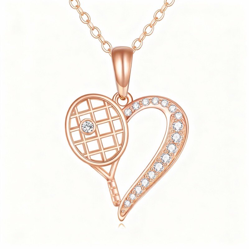 14Kローズゴールドキュービックジルコニアテニスペンダントネックレス-1