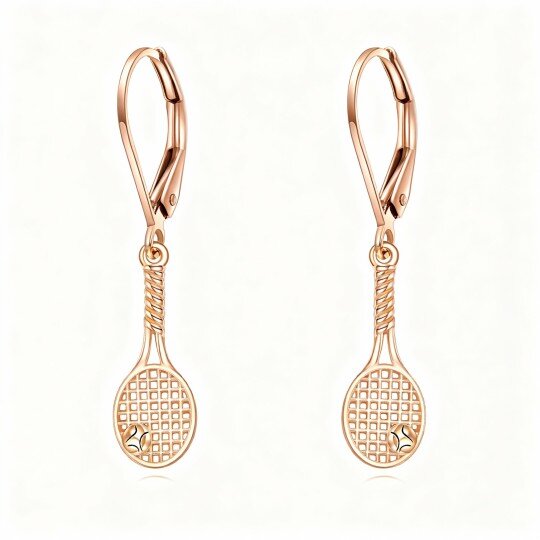10K Rose Gold Tennis Racket Drop Earrings