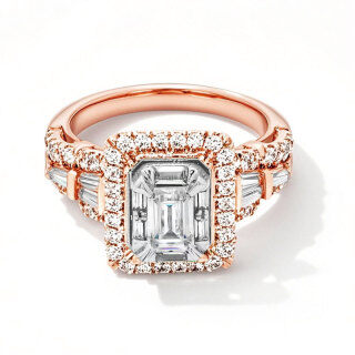 10K Rose Gold 1 to 3.5 CT.T.W. Emerald Cut Lab Created Diamond Frame Split Shank Bridal Set D-VVS1 IGI Certified-6