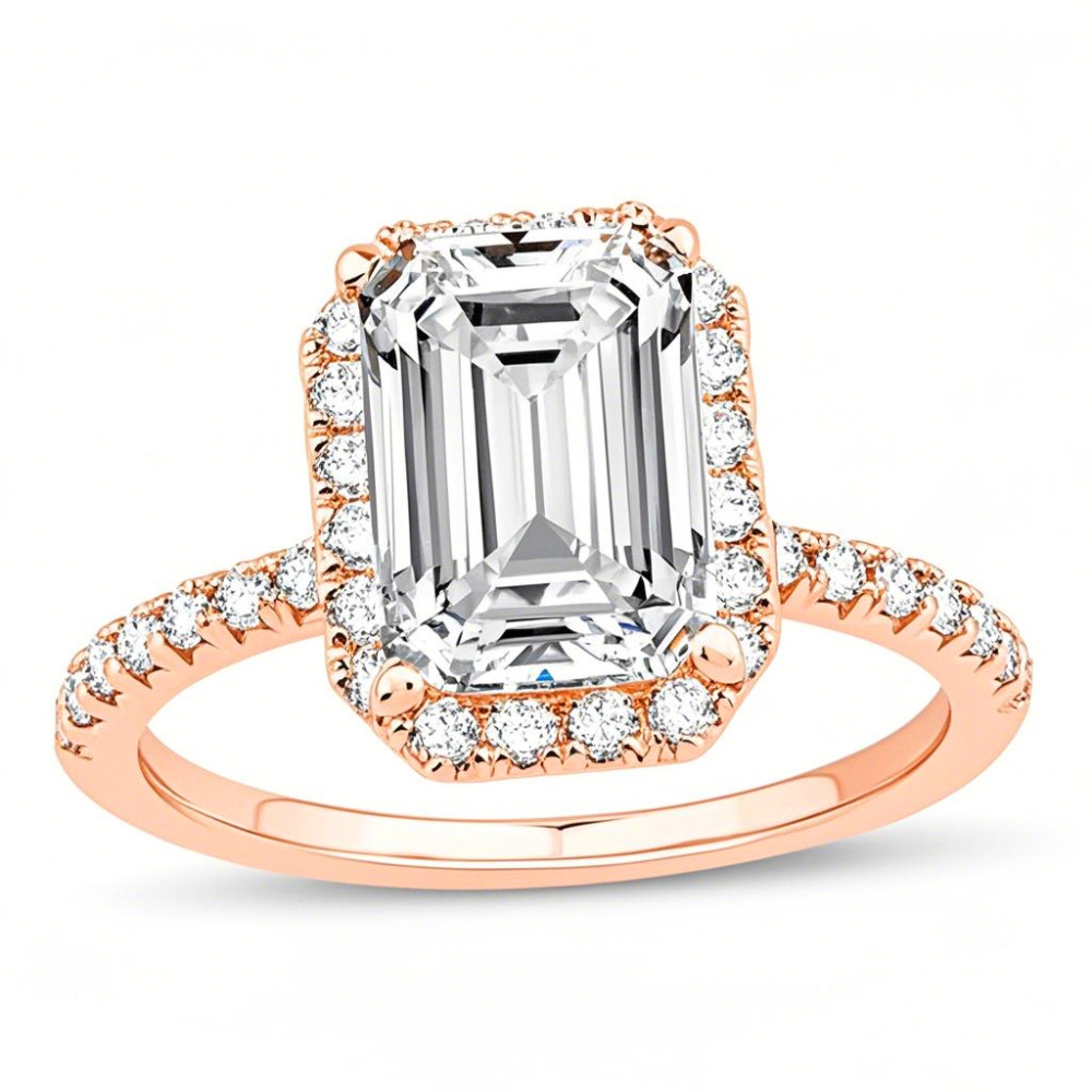 18K Rose Gold 1 to 3.5 CT.T.W. Emerald Lab Created Diamond Engraving Frame Engagement Ring IGI Certified-1
