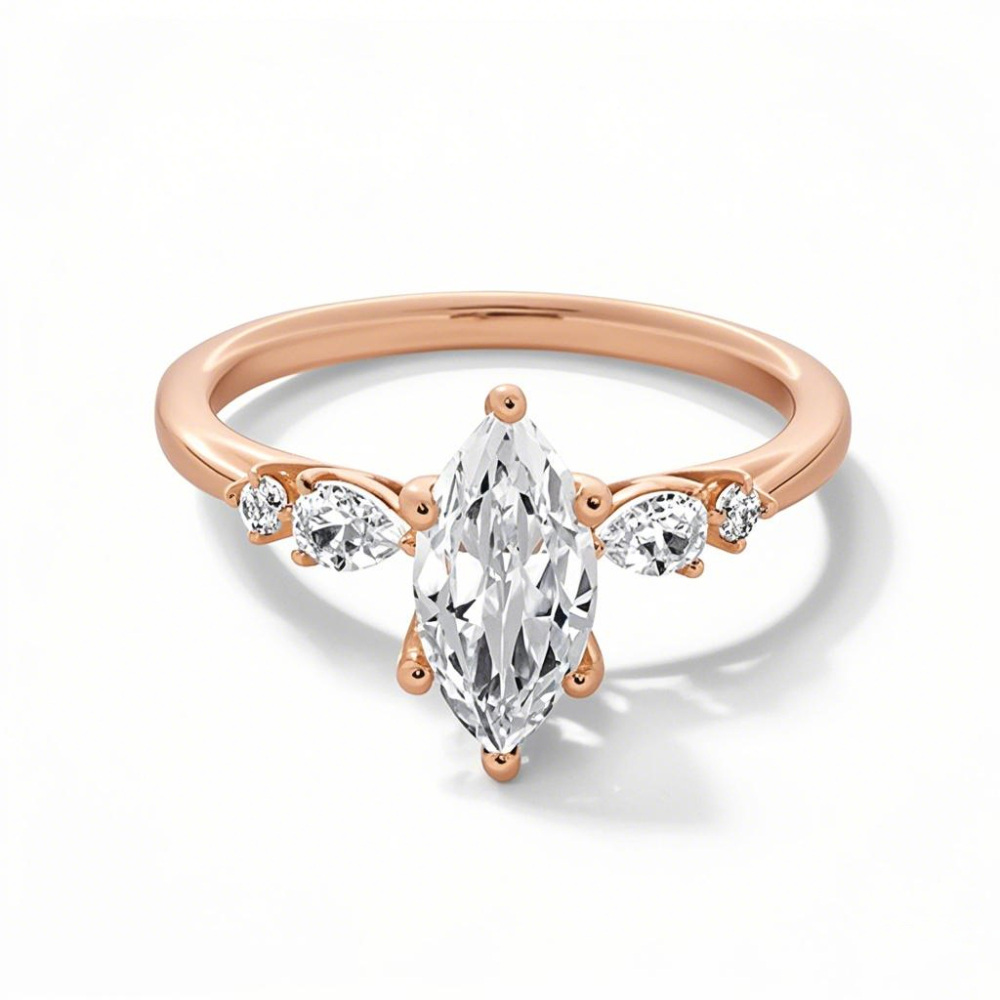 10K Rose Gold 1 to 3.5 CT. T.W Marquise Shaped Lab Created Diamond Engagement Ring D VVS1-VS1 Clarity 3EX IGI Certified-1