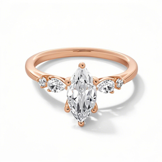 10K Rose Gold 1 to 3.5 CT. T.W Marquise Shaped Lab Created Diamond Engagement Ring D VVS1-VS1 Clarity 3EX IGI Certified