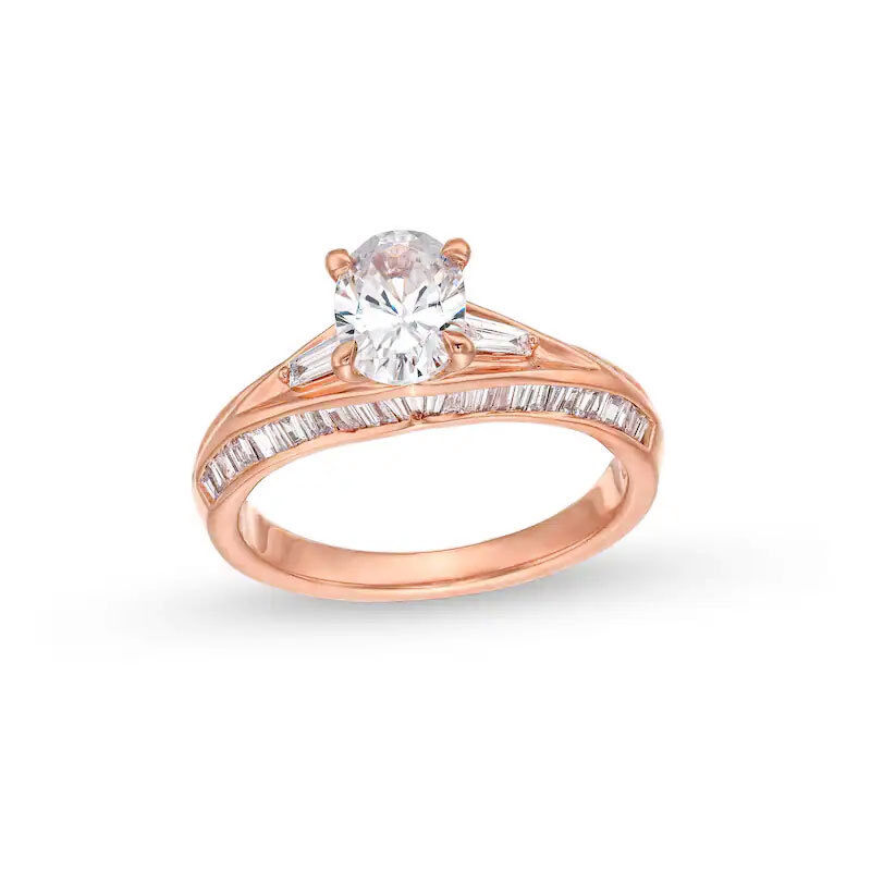 18 Karat Roségold, 1 bis 3,5 Karat TW Oval Baguette Diamant, individueller Verlobungsring D VVS1 3EX IGI-zertifiziert-1