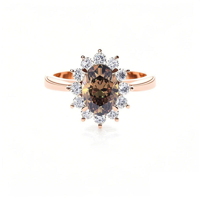 18K Rose Gold 1 to 3.5 CT.T.W. Oval Lab Created Diamond Custom Engagement Ring Brown Color VVS1 IGI Certified-1
