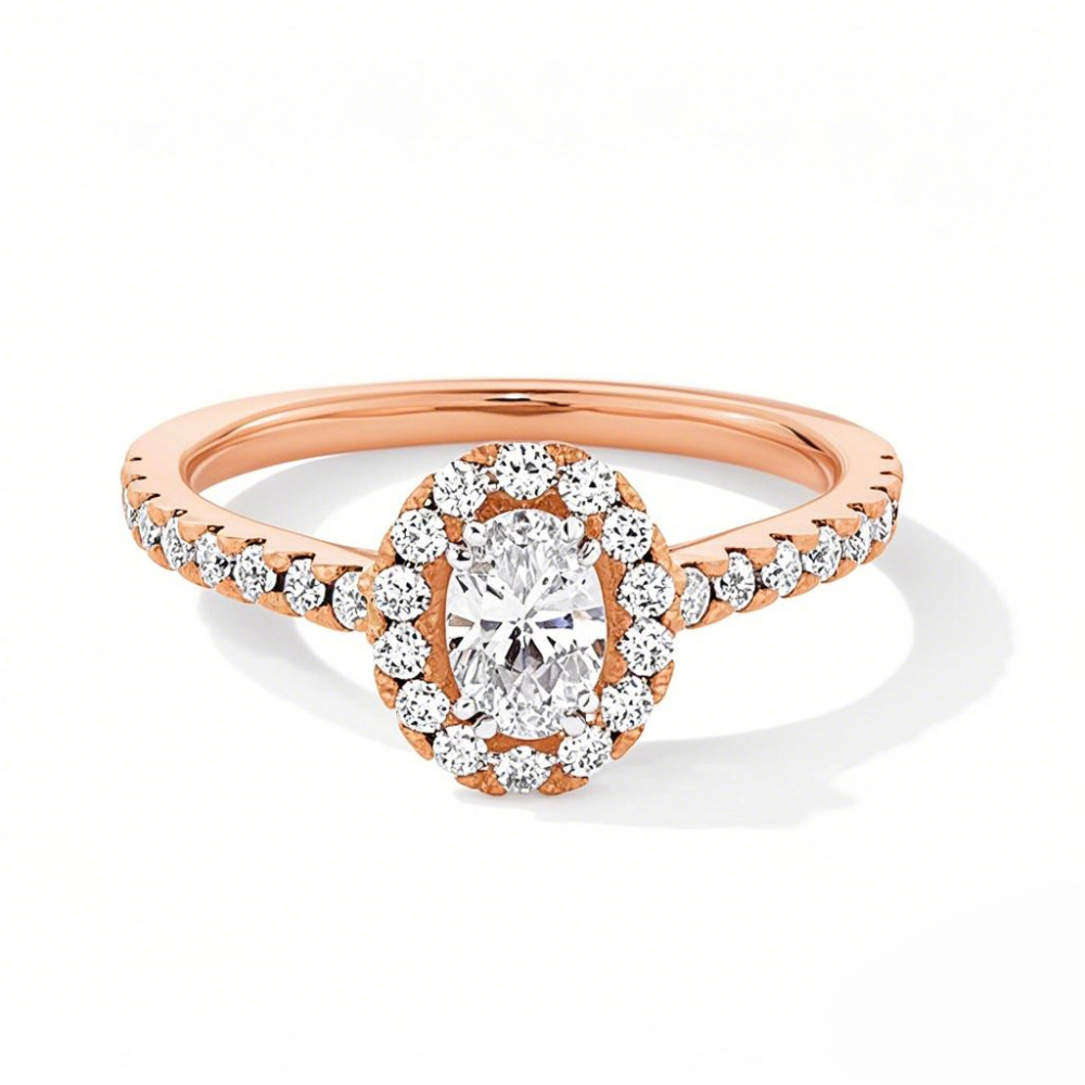 10K roségoud, 1 tot 3,5 CT.T.W., ovale, in een laboratorium vervaardigde diamanten verlovingsring met op maat gemaakt frame, D VVS1-VS1 IGI-gecertificeerd-1