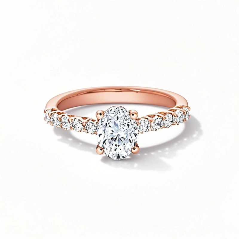 Anel de noivado em ouro rosa de 18 quilates com diamante oval criado em laboratório, de 1 a 3,5 quilates (CT). Clareza D, VVS1, certificado 3EX pelo IGI.-1