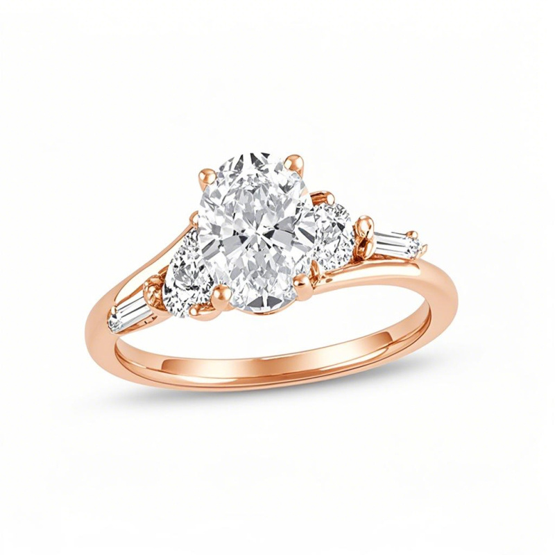 Verlobungsring aus 14-karätigem Roségold mit ovalem, im Labor hergestelltem Diamanten (1 bis 3,5 ct. Gesamtgewicht), Diamantfarbe: D, Reinheitsgrad: VVS1-VS1, Farbe: 3EX, IGI-zertifiziert-1