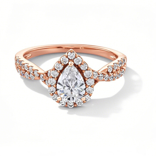 Anillo de compromiso de oro rosa de 10 quilates con diamantes de talla pera, creados en laboratorio, de 1 a 3,5 quilates de peso total, D VVS1-VS1 3EX, con certificación IGI.