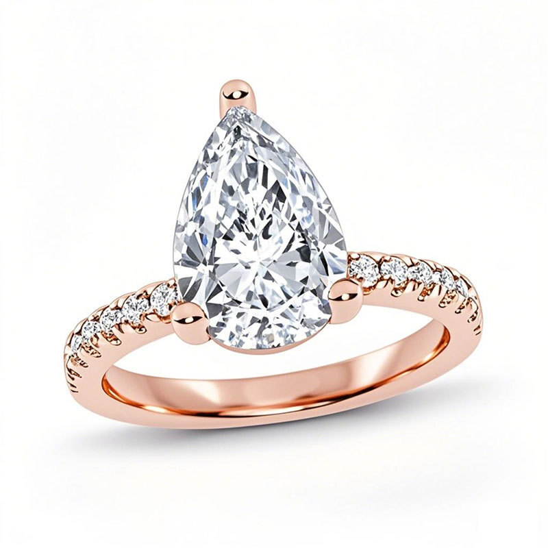 10K Rose Gold 1 to 3.5 CT. T.W Pear Cut Cut Lab Created Diamond Engagement Ring D VVS1-VS1 Clarity 3EX IGI Certified-1