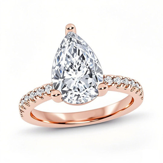 10K Rose Gold 1 to 3.5 CT. T.W Pear Cut Cut Lab Created Diamond Engagement Ring D VVS1-VS1 Clarity 3EX IGI Certified