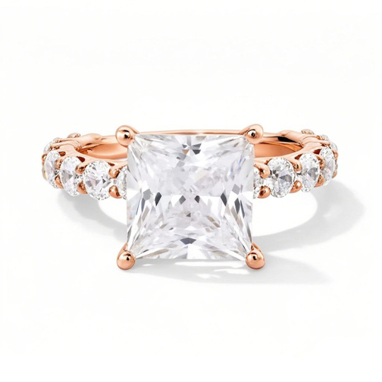 Obrączka zaręczynowa z 10-karatowego różowego złota o masie od 2 do 4,5 ct. T.W. z diamentami szlifu Princess Cut, laboratoryjnie wykonanymi, D VVS1-VS1 3EX, certyfikat IGI