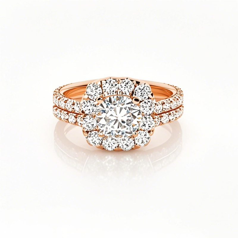 Anello nuziale in oro rosa 10 carati con diamante creato in laboratorio rotondo da 1 a 3,5 ct.T.W. D VVS1 3EX certificato IGI-4
