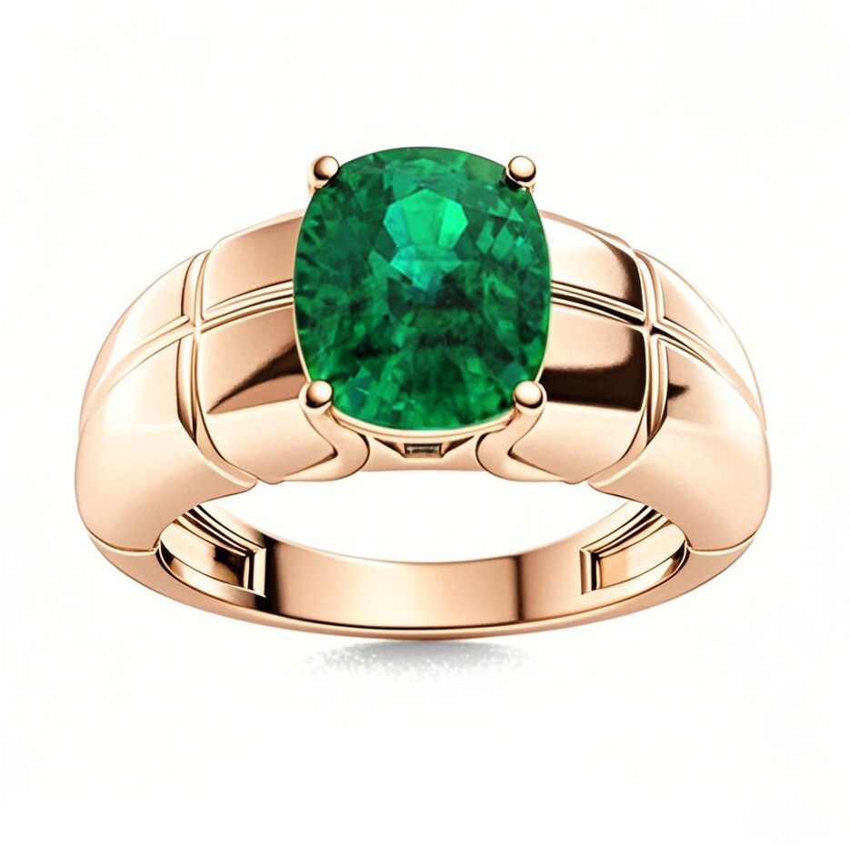 10K Rose Gold 2 to 7 CT Cushion Cut Emerald Engagement Band for Men-1