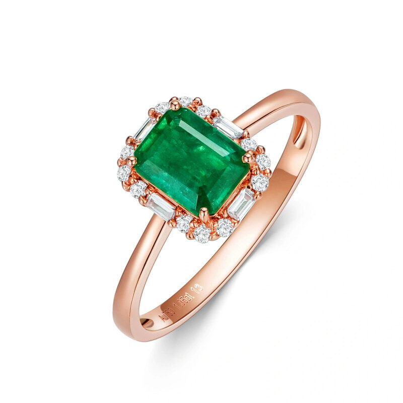 Bague carrée en or rose 14 carats avec émeraude de 1 à 5 carats-1