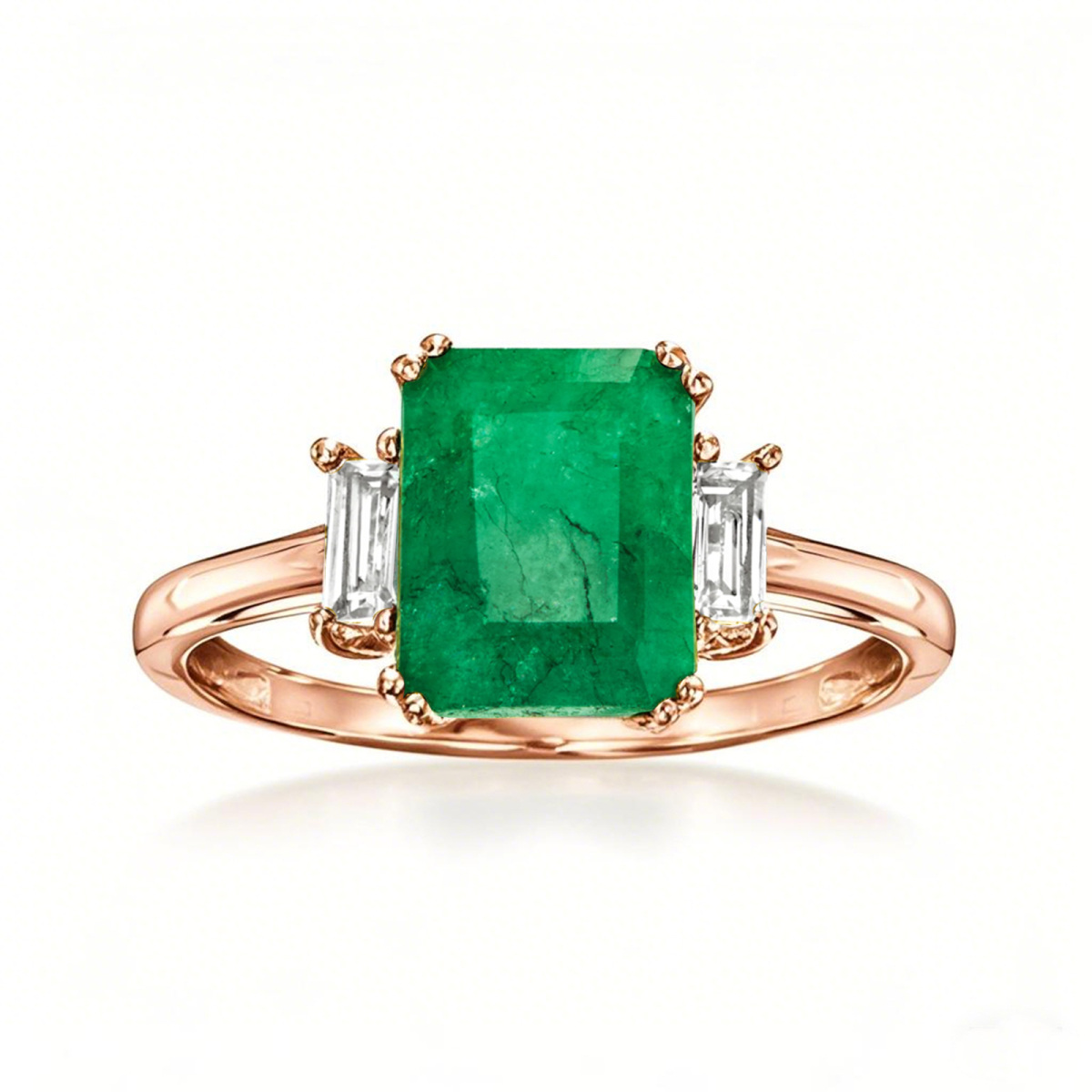 18K Rose Gold 2 to 7 CT Lab Created Emerald & 0.3 CT White Topaz Emerald Cut Custom Anniversary Promise Band-1