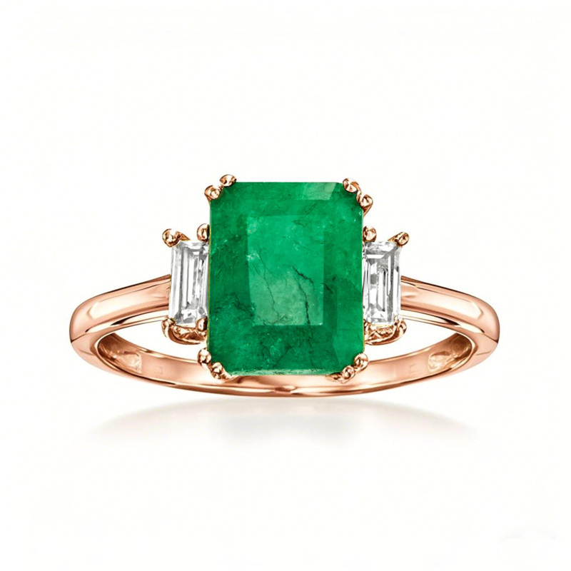 10K Rose Gold 2 to 7 CT Lab Created Emerald & 0.3 CT White Topaz Emerald Cut Custom Anniversary Promise Band-6