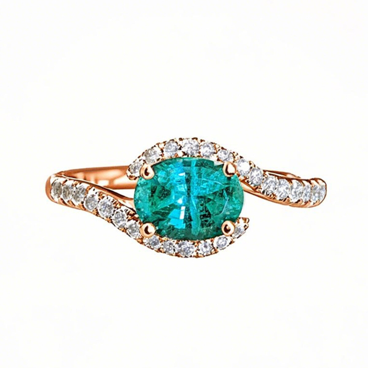 10K Rose Gold 2 to 7 CT Oval Cut Emerald & 0.2 CT Round Natural Diamond Pave Custom Eye Of Horus Ring-1