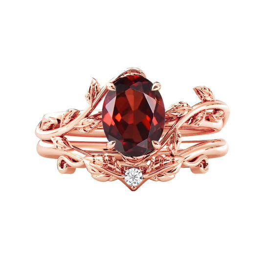 18K Rose Gold 1.1 to 5.1 CT.T.W. Oval Cut Gemstone Lvy Engagement Band Bridal Set