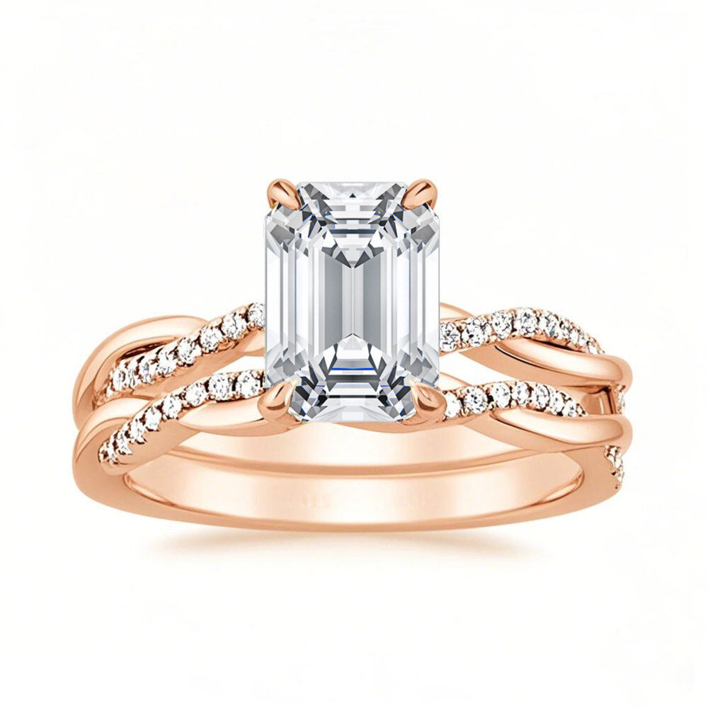 Anel de aniversário de casamento de moissanite com corte princesa de ouro rosa 10K de 2 a 5,5 CT.T.W.-1