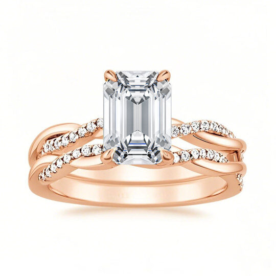 Pierścionek ślubny z moissanitem w szlifie księżniczki, wykonany z 10-karatowego różowego złota, o masie od 2 do 5,5 ct