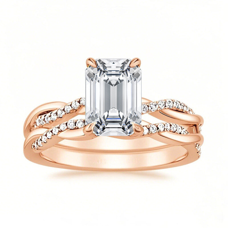 10K Rose Gold 2 to 5.5 CT.T.W. Princess Cut Moissanite Bridal Set Anniversary Ring-19