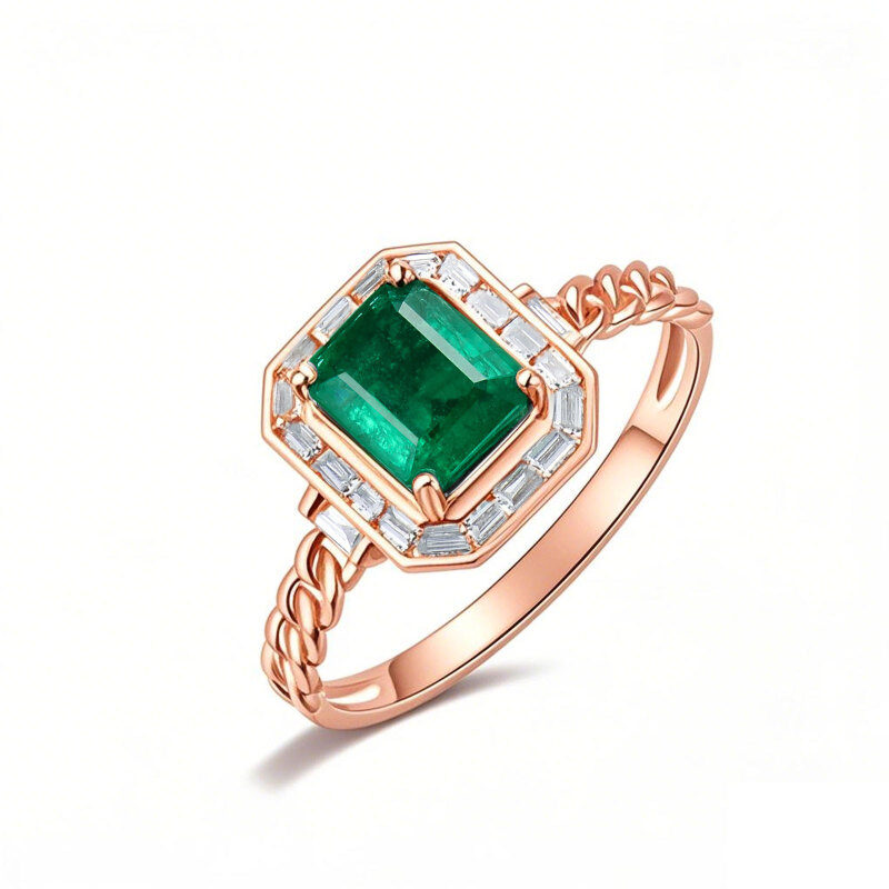18K Rose Gold 1 to 5 CT Princess Cut Shaped Emerald Square Signet Ring-1
