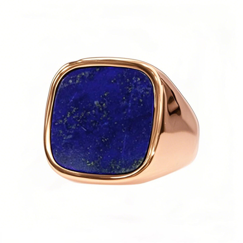 18K Rose Gold 1 to 5 CT Princess Cut Shaped Lapis Lazuli Personalized Engraving Ring-1