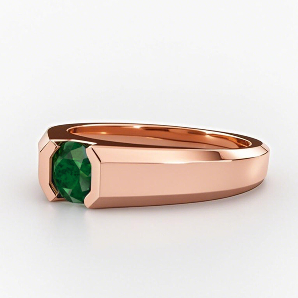 10K Rose Gold 1 to 5 CT Round Cut Emerald & Gemstone Engagement Ring for Men-1